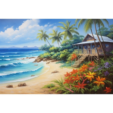 Beach with Palm Trees canvas